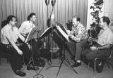 Studio session with men recording