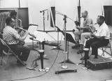 Jazz band rehearsing with instruments